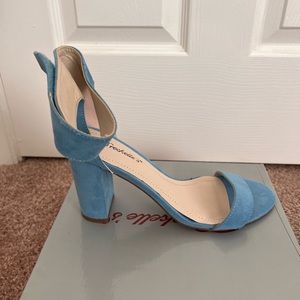Baby blue suede sandals by Breckelle’s;size 9